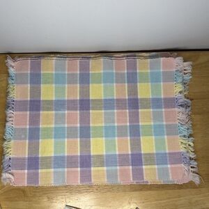 5 Woven Pastel Plaid Placemats Fringe Spring Easter Vintage 12.5”x17”